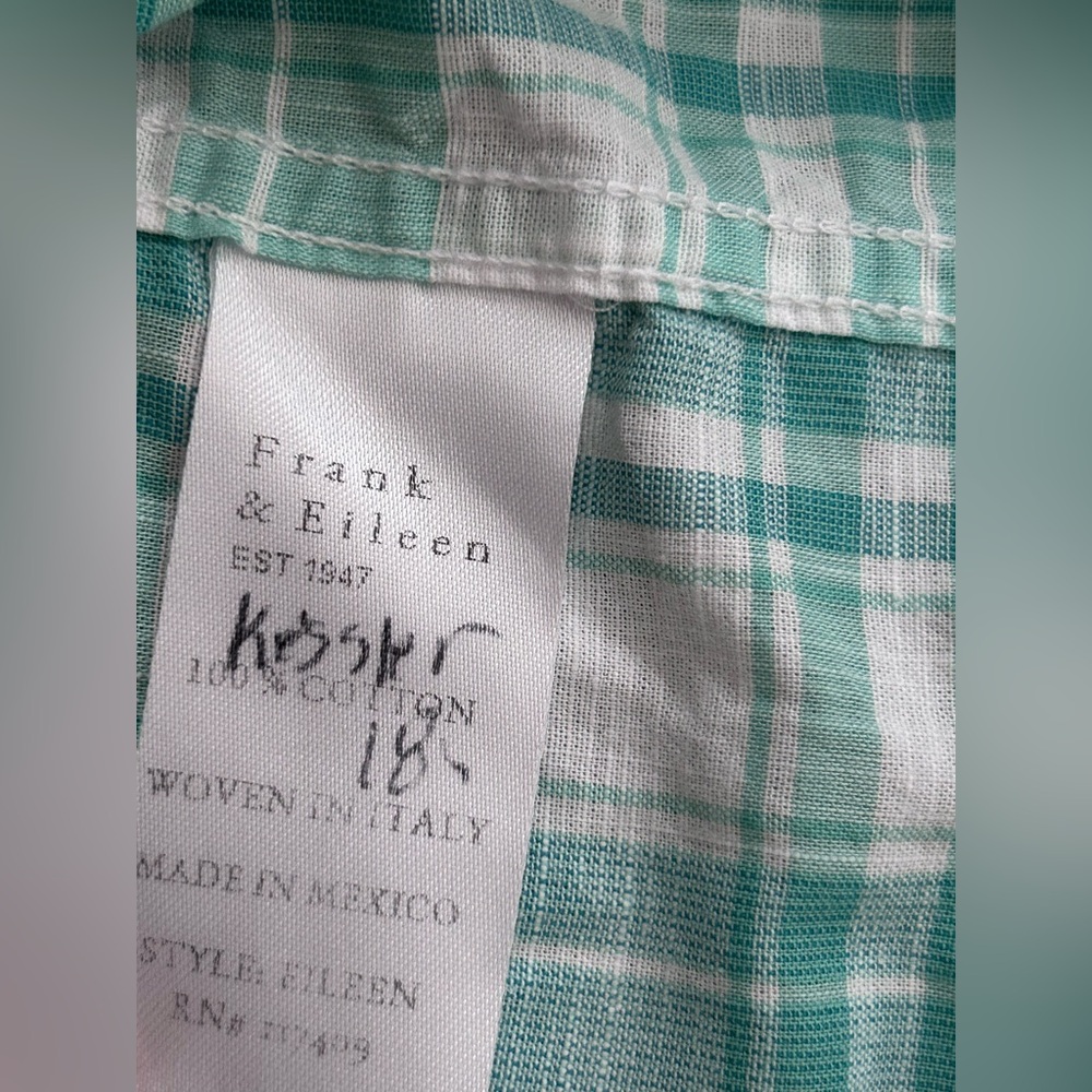 Frank & Eileen Relaxed Button-Up Shirt
Mint Green Plaid
Woven In Italy
Small - Picture 12 of 12